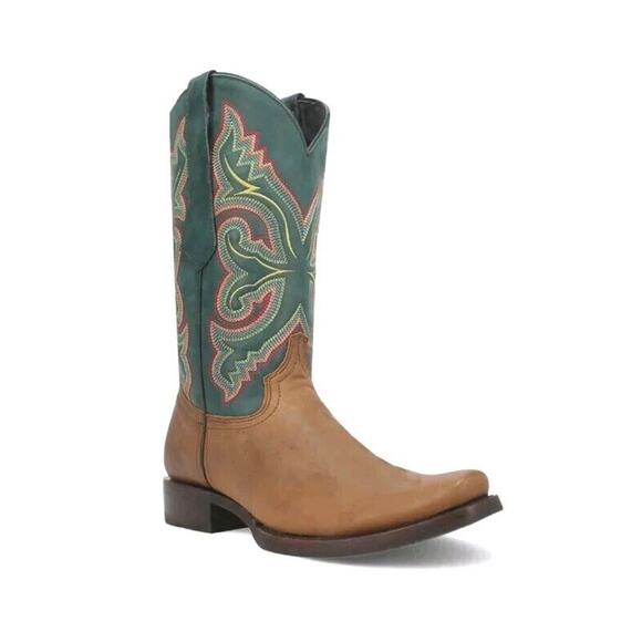 NWT Dingo True Grit Embroidered Square Toe Cowboy Brown Casual Boots Men's 10D - Picture 1 of 10